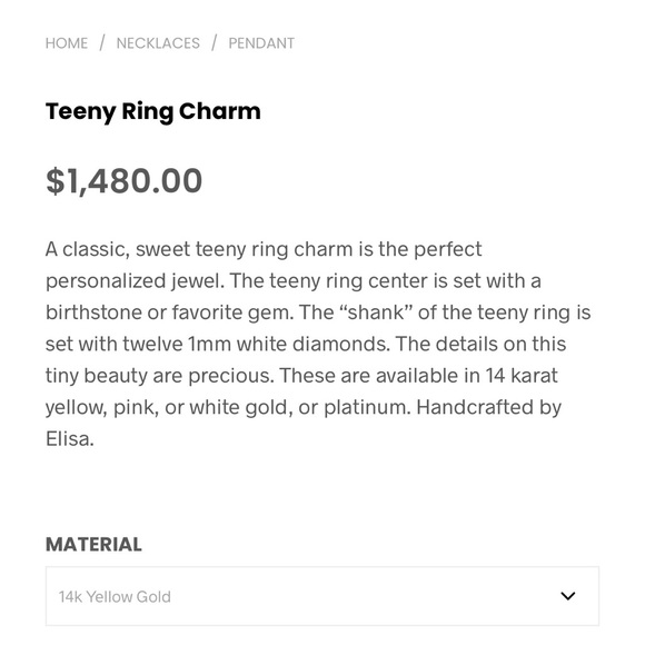 Elisa Solomon Teeny Ring Charm Solid 14k Gold Opal Diamond + Solid 14k Chain - Picture 2 of 5